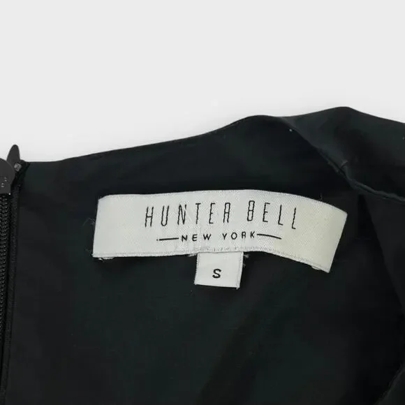 Hunter Bell Palmer Puff Sleeve Ruffle Hem Midi Dress Onyx Size Small - Picture 4 of 7